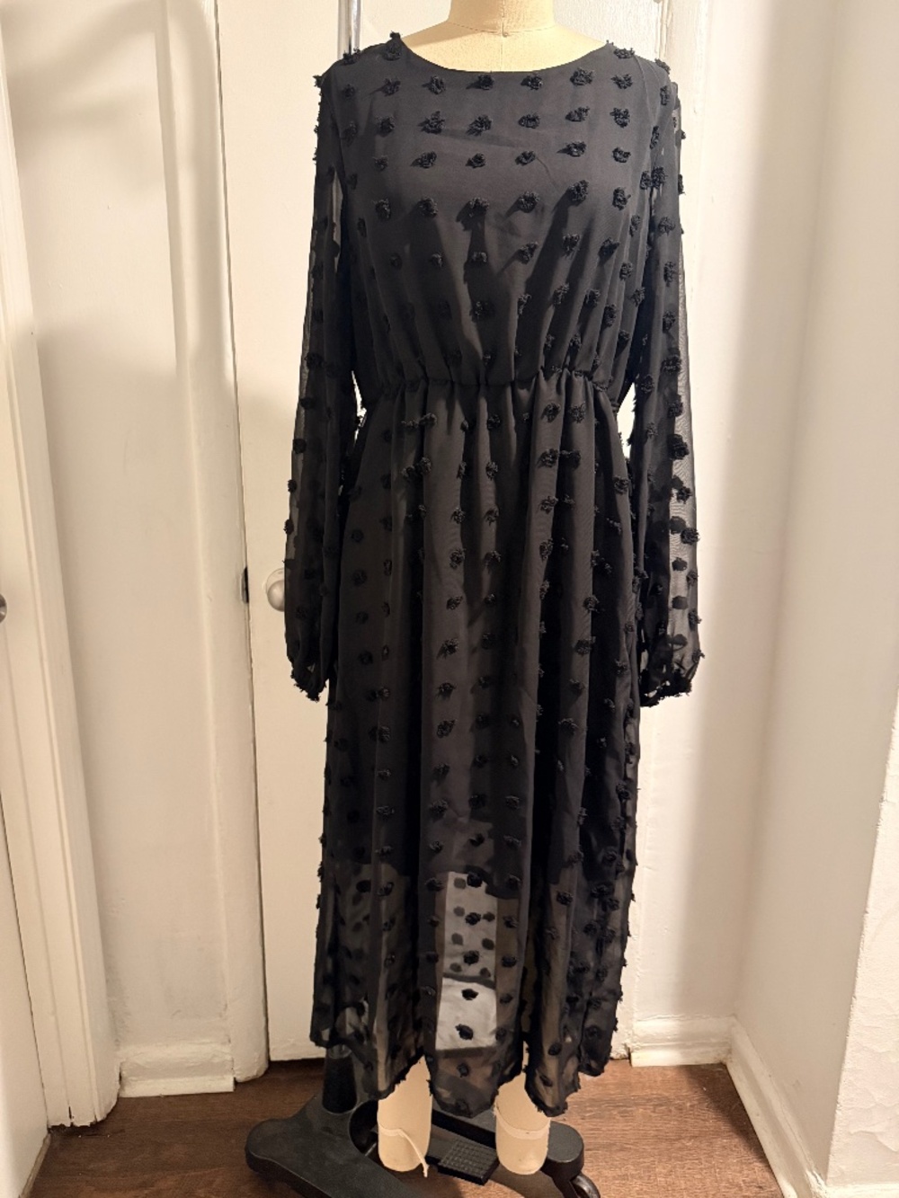 Black swiss dot dress